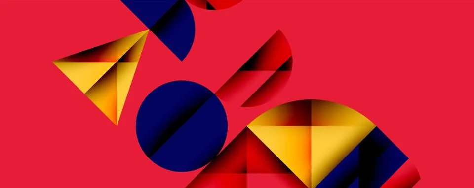 Abstract geometric pattern with intersecting circles and triangles in gradients. Illustrazione stock