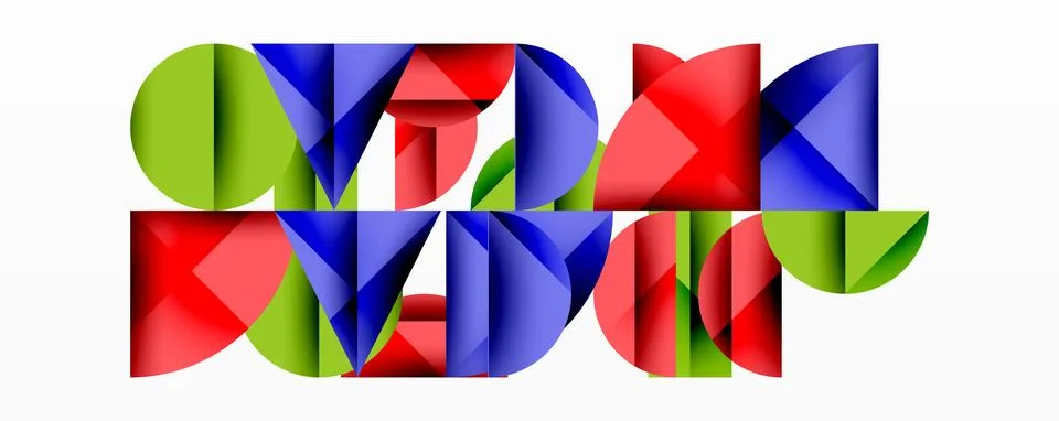 Abstract geometric pattern with intersecting circles and triangles in gradients. Illustrazione stock
