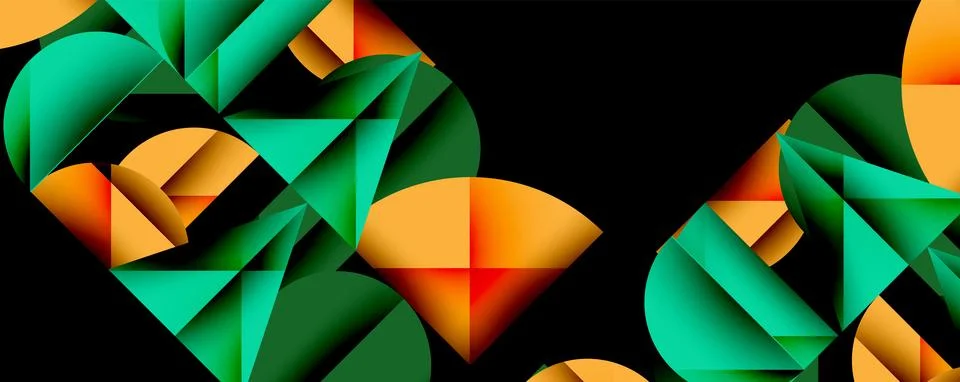 Abstract geometric pattern with intersecting circles and triangles in gradients. Illustrazione stock