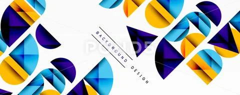Abstract geometric pattern with intersecting circles and triangles in gradients. 库存插图