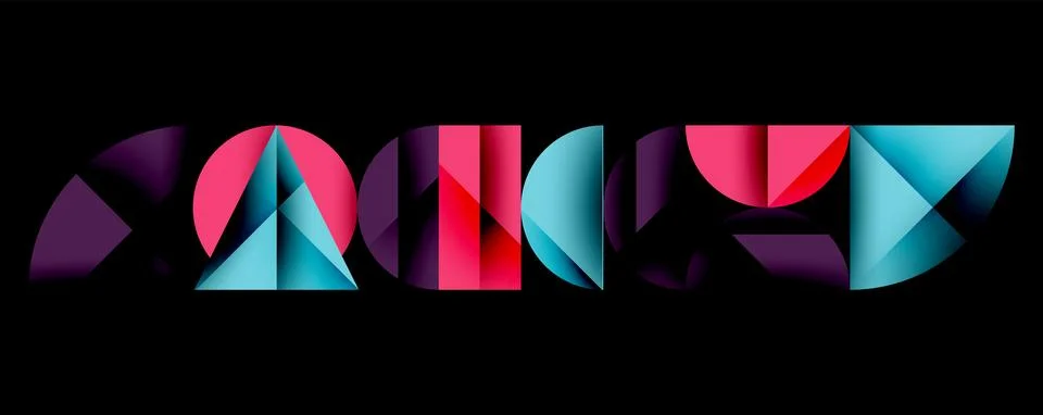 Abstract geometric pattern with intersecting circles and triangles in gradients. Illustrazione stock