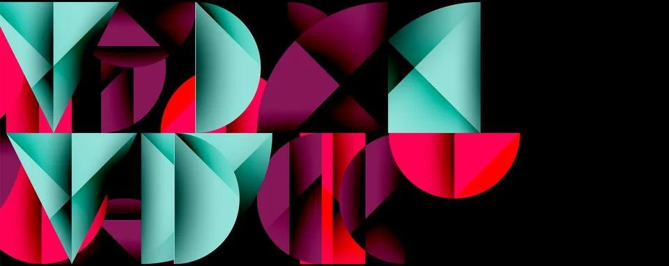 Abstract geometric pattern with intersecting circles and triangles in gradients. Stock Illustration