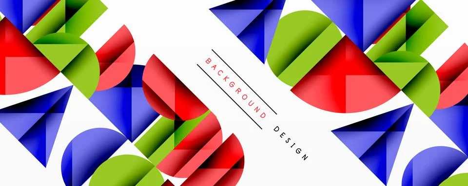 Abstract geometric pattern with intersecting circles and triangles in gradients. Illustrazione stock