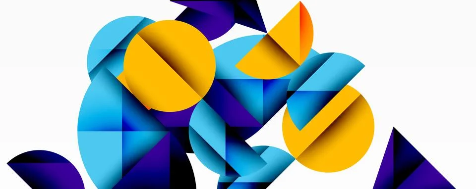 Abstract geometric pattern with intersecting circles and triangles in gradients. Illustrazione stock