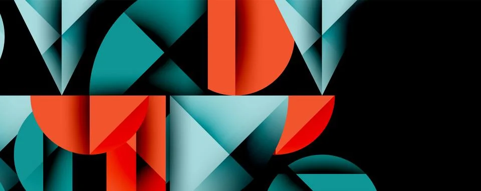 Abstract geometric pattern with intersecting circles and triangles in gradients. Illustrazione stock
