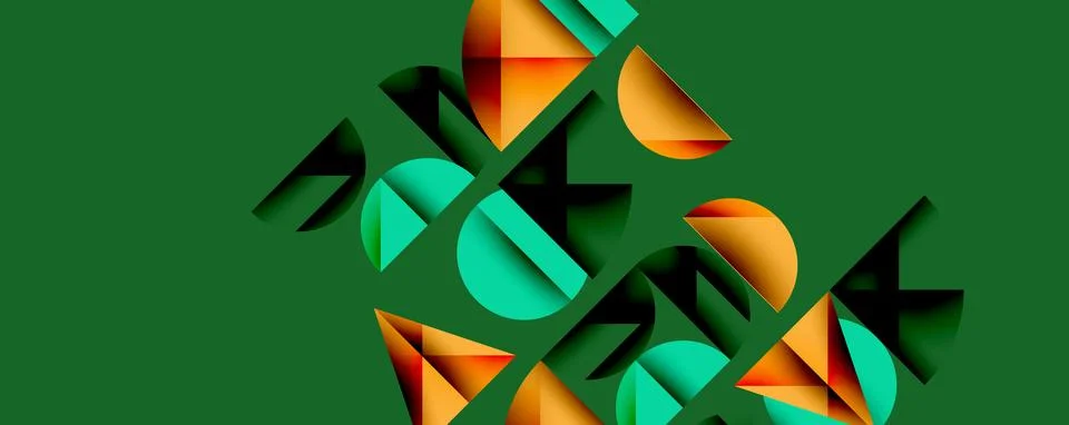 Abstract geometric pattern with intersecting circles and triangles in gradients. Stock Illustration