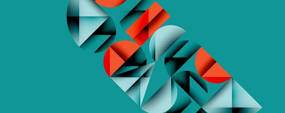 Abstract geometric pattern with intersecting circles and triangles in gradients. Illustrazione stock