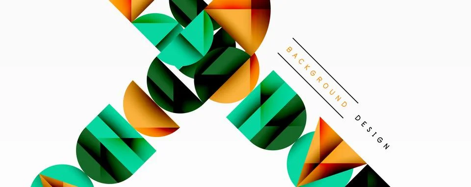 Abstract geometric pattern with intersecting circles and triangles in gradients. Illustrazione stock