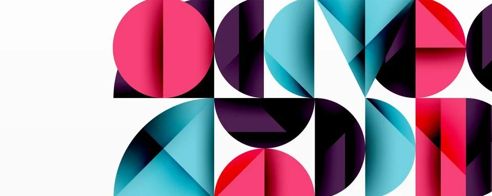 Abstract geometric pattern with intersecting circles and triangles in gradients. Illustrazione stock