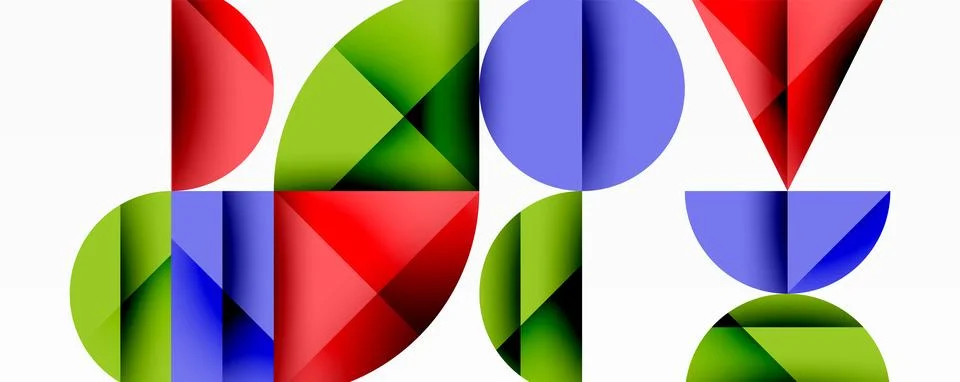 Abstract geometric pattern with intersecting circles and triangles in gradients. Illustrazione stock