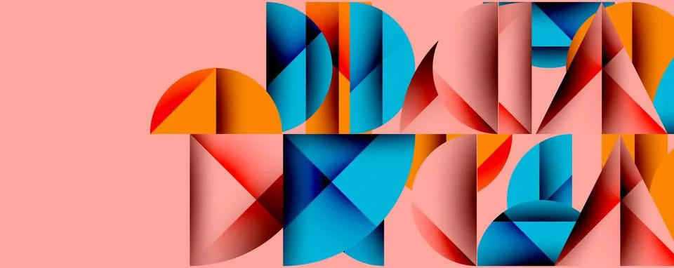 Abstract geometric pattern with intersecting circles and triangles in gradients. Illustrazione stock