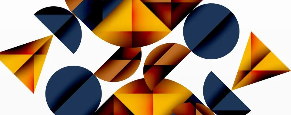 Abstract geometric pattern with intersecting circles and triangles in gradients. Illustrazione stock