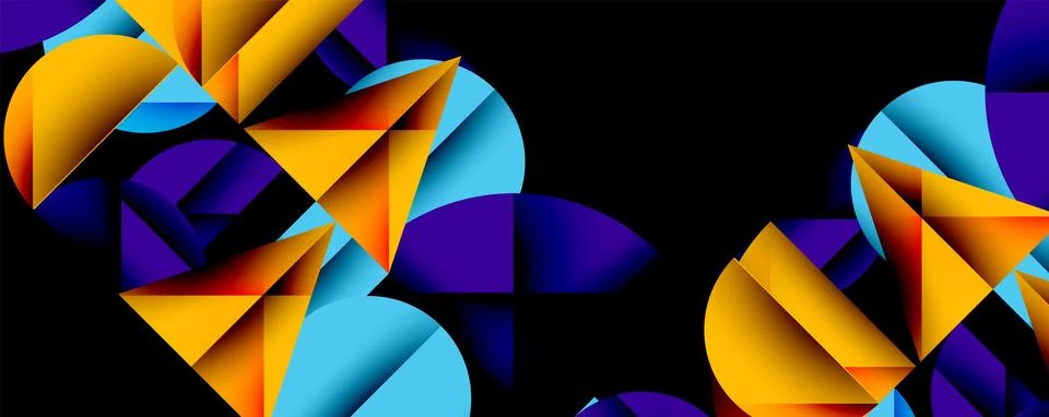 Abstract geometric pattern with intersecting circles and triangles in gradients. Illustrazione stock