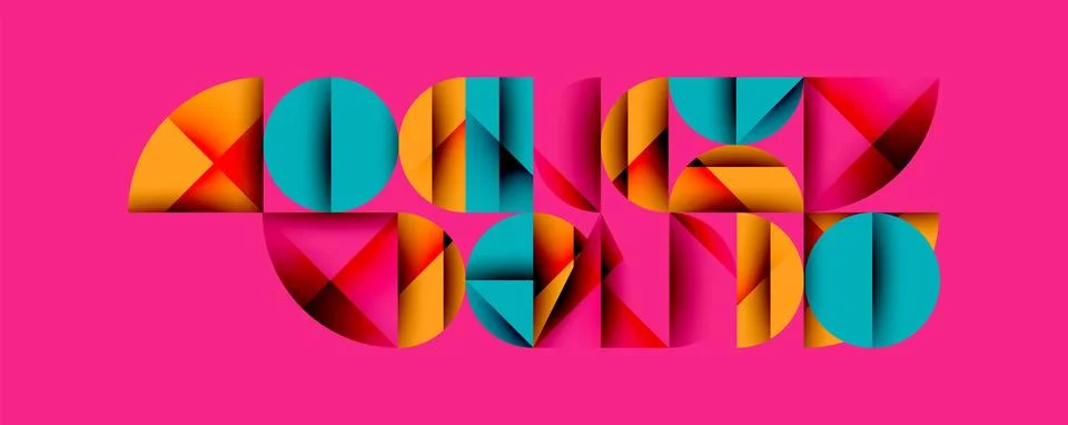 Abstract geometric pattern with intersecting circles and triangles in gradients. Illustrazione stock
