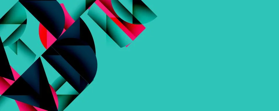Abstract geometric pattern with intersecting circles and triangles in gradients. Illustrazione stock