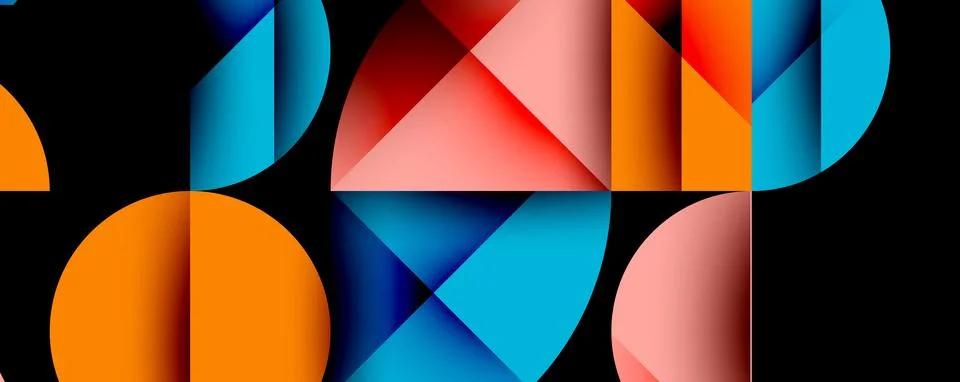 Abstract geometric pattern with intersecting circles and triangles in gradients. Stock Illustration