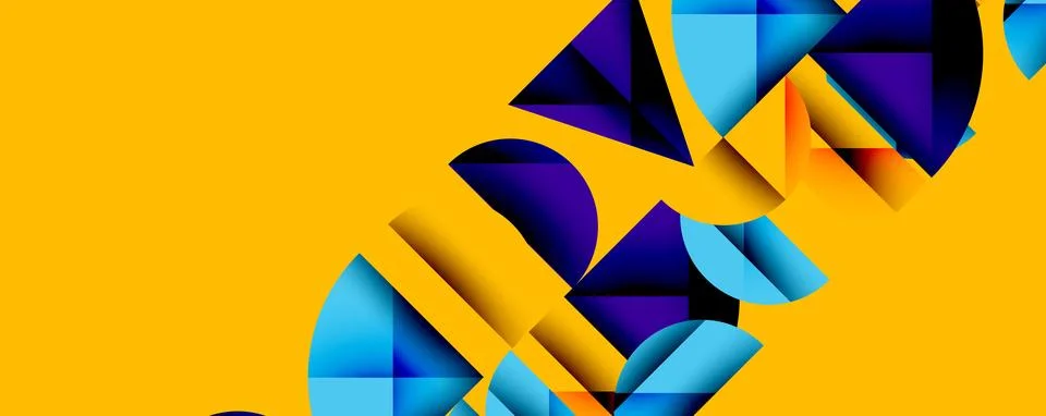 Abstract geometric pattern with intersecting circles and triangles in gradients. Illustrazione stock