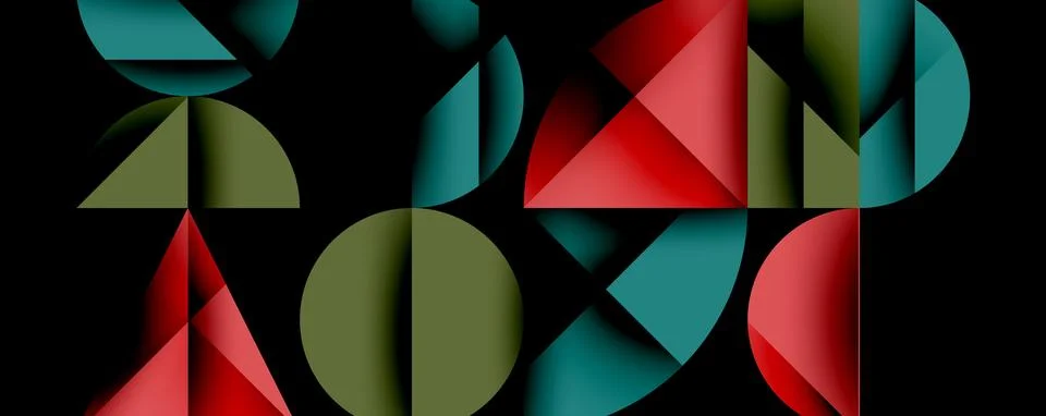 Abstract geometric pattern with intersecting circles and triangles in gradients. イラスト素材