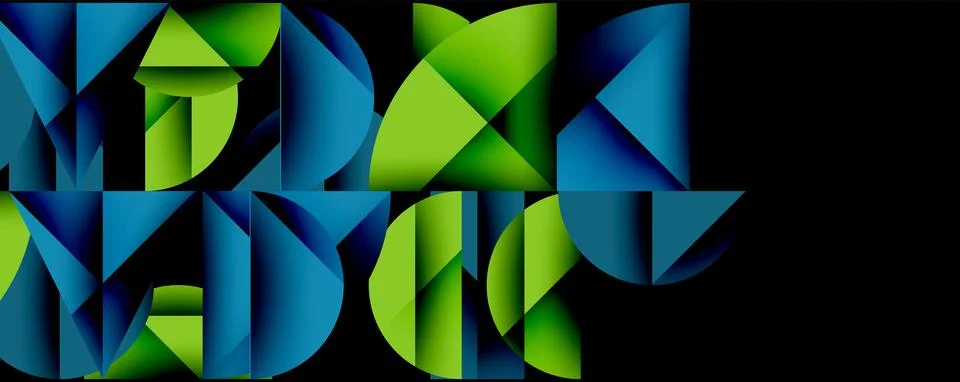 Abstract geometric pattern with intersecting circles and triangles in gradients. Stock Illustration