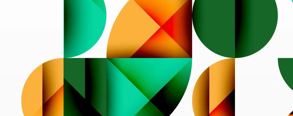 Abstract geometric pattern with intersecting circles and triangles in gradients. Illustrazione stock