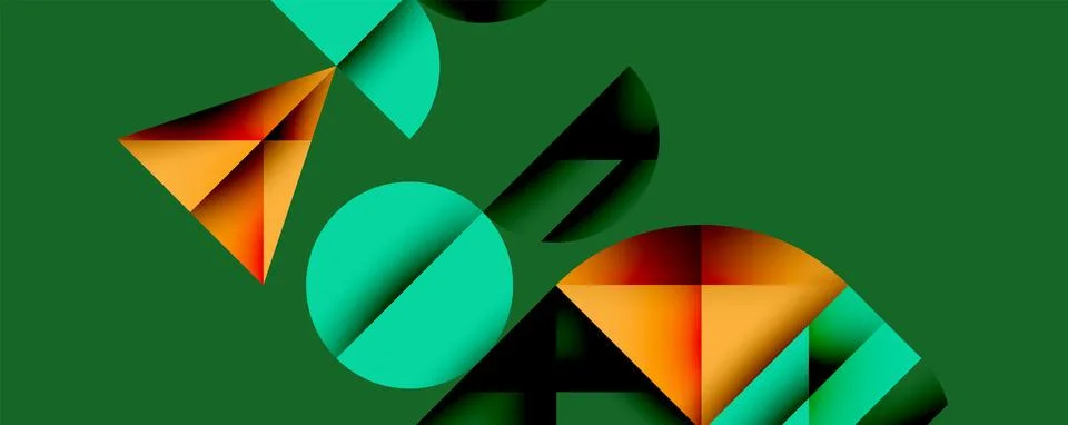 Abstract geometric pattern with intersecting circles and triangles in gradients. Illustrazione stock