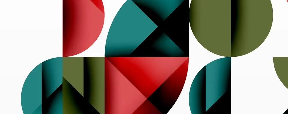 Abstract geometric pattern with intersecting circles and triangles in gradients. Illustrazione stock