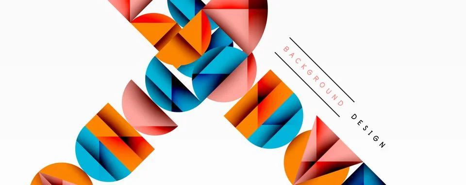 Abstract geometric pattern with intersecting circles and triangles in gradients. Illustrazione stock