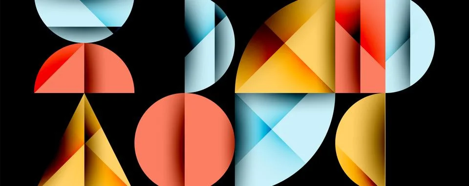 Abstract geometric pattern with intersecting circles and triangles in gradients. Illustrazione stock