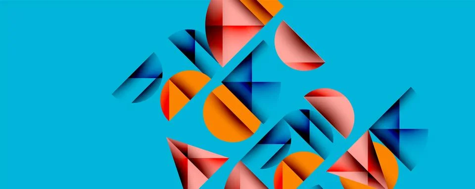 Abstract geometric pattern with intersecting circles and triangles in gradients. イラスト素材