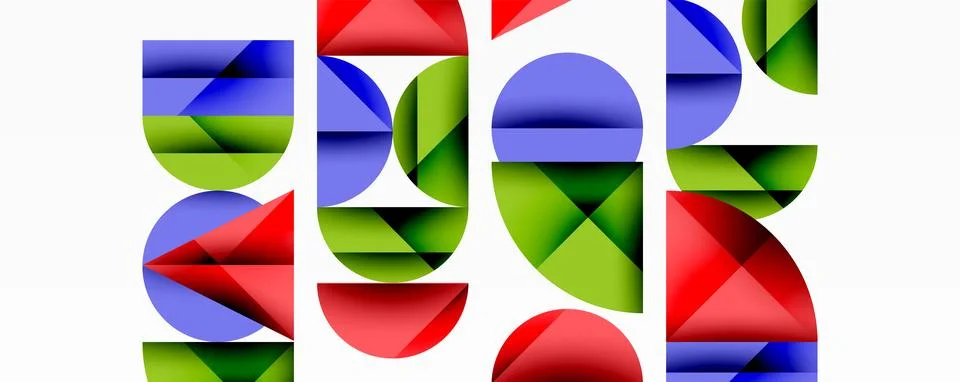 Abstract geometric pattern with intersecting circles and triangles in gradients. Illustrazione stock