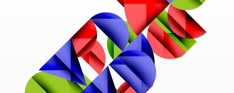 Abstract geometric pattern with intersecting circles and triangles in gradients. Illustrazione stock