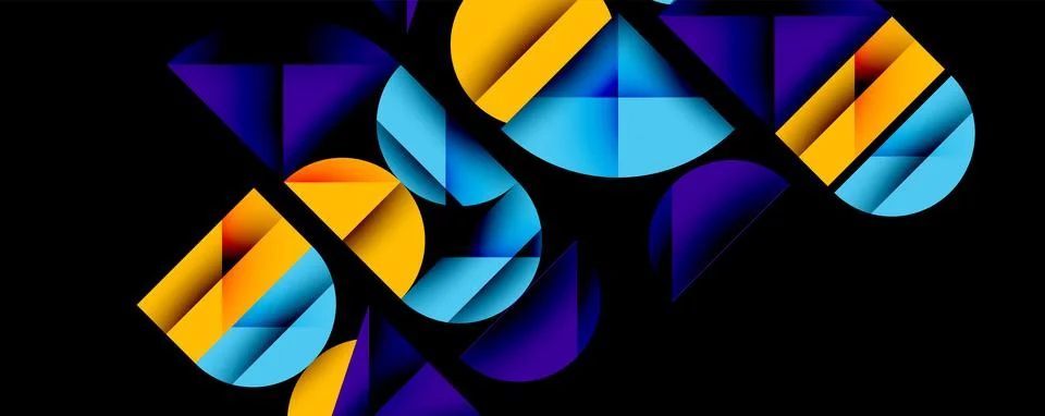 Abstract geometric pattern with intersecting circles and triangles in gradients. Illustrazione stock