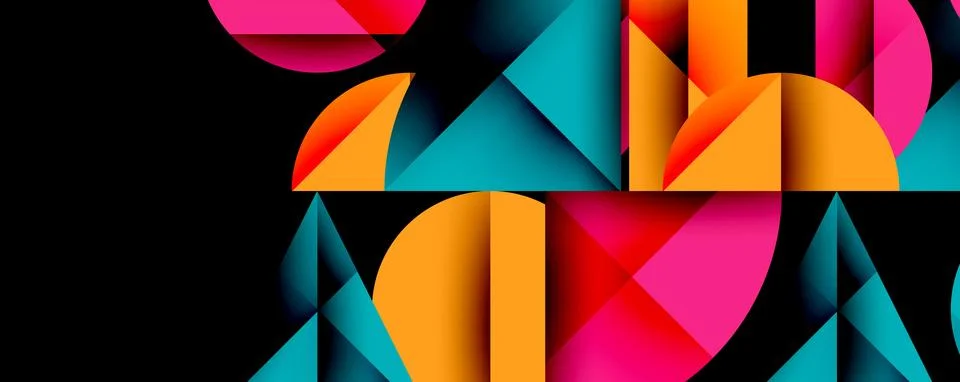 Abstract geometric pattern with intersecting circles and triangles in gradients. Stock Illustration