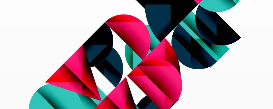 Abstract geometric pattern with intersecting circles and triangles in gradients. Illustrazione stock