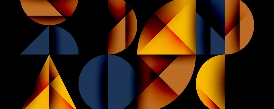 Abstract geometric pattern with intersecting circles and triangles in gradients. Illustrazione stock