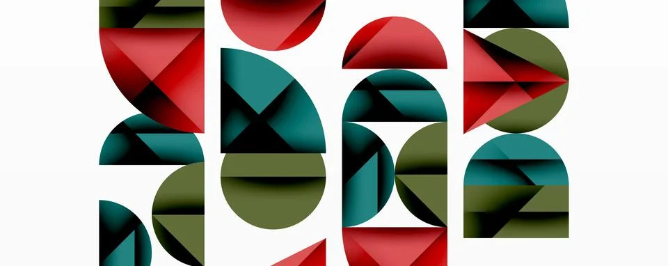 Abstract geometric pattern with intersecting circles and triangles in gradients. Stock Illustration