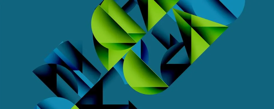 Abstract geometric pattern with intersecting circles and triangles in gradients. Illustrazione stock