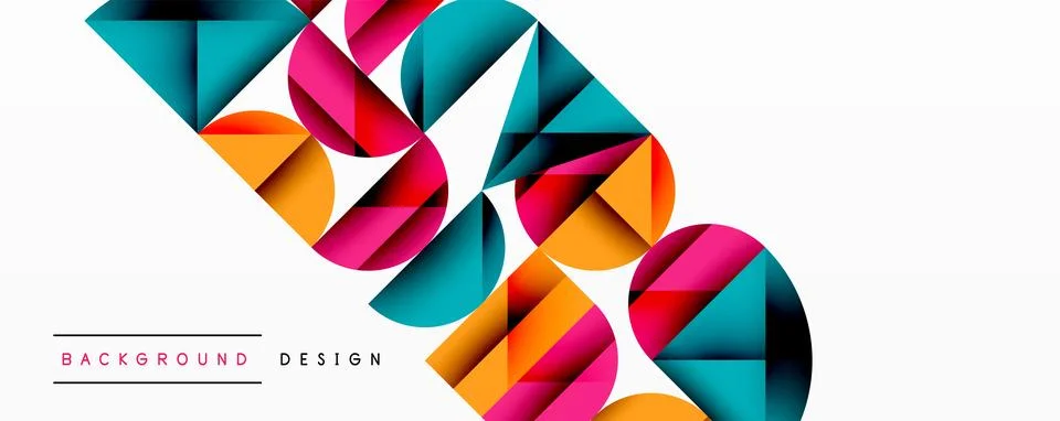 Abstract geometric pattern with intersecting circles and triangles in gradients. Illustrazione stock