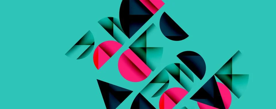 Abstract geometric pattern with intersecting circles and triangles in gradients. Stock Illustration