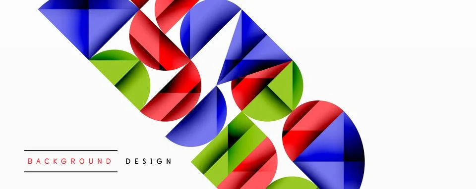 Abstract geometric pattern with intersecting circles and triangles in gradients. Illustrazione stock