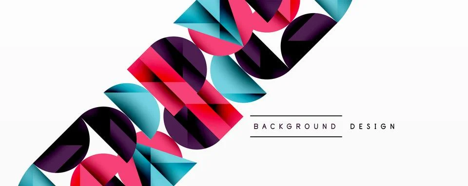 Abstract geometric pattern with intersecting circles and triangles in gradients. Illustrazione stock