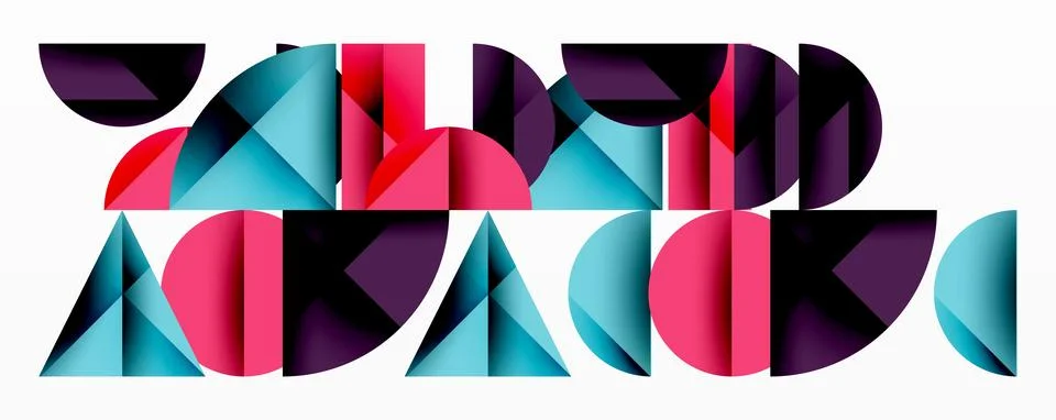 Abstract geometric pattern with intersecting circles and triangles in gradients. Illustrazione stock