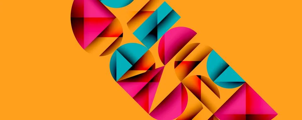 Abstract geometric pattern with intersecting circles and triangles in gradients. Illustrazione stock