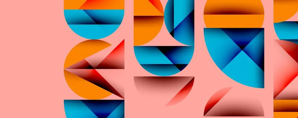 Abstract geometric pattern with intersecting circles and triangles in gradients. Illustrazione stock