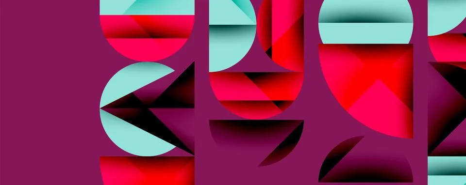 Abstract geometric pattern with intersecting circles and triangles in gradients. Illustrazione stock