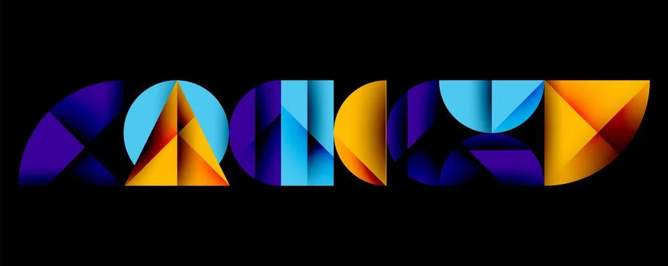 Abstract geometric pattern with intersecting circles and triangles in gradients. Stock Illustration