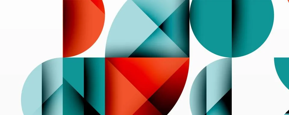 Abstract geometric pattern with intersecting circles and triangles in gradients. Illustrazione stock