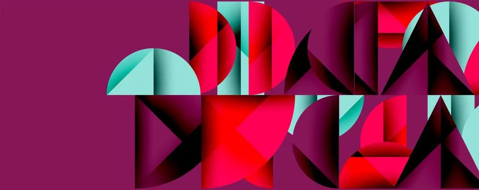 Abstract geometric pattern with intersecting circles and triangles in gradients. Illustrazione stock