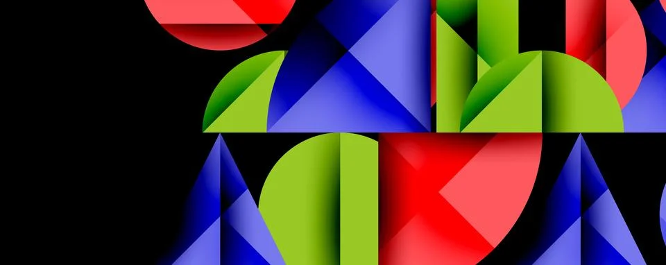 Abstract geometric pattern with intersecting circles and triangles in gradients. Illustrazione stock