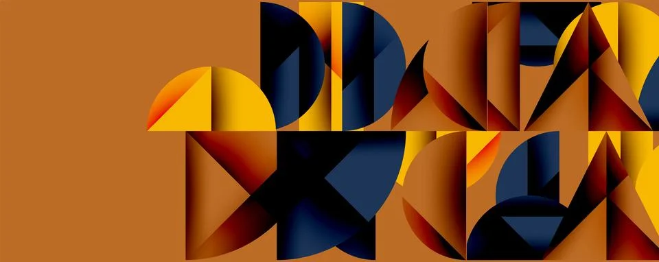 Abstract geometric pattern with intersecting circles and triangles in gradients. Illustrazione stock